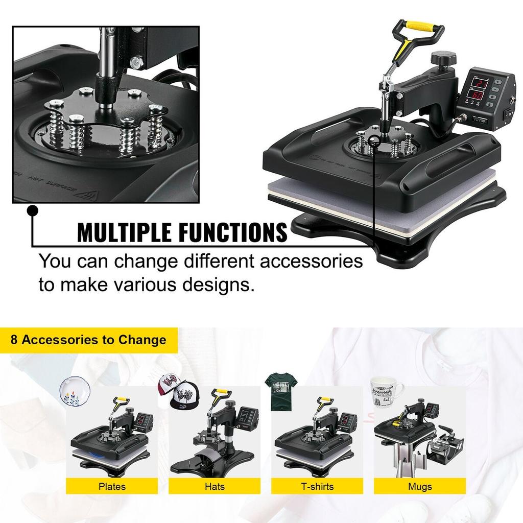 Heat Press Machine 15 x 15 Inch 8 In 1 Heat Press 1000W Sublimation Machine 360° Rotation Swing Away Heat Press 8 In 1 Shirt Printing Machine