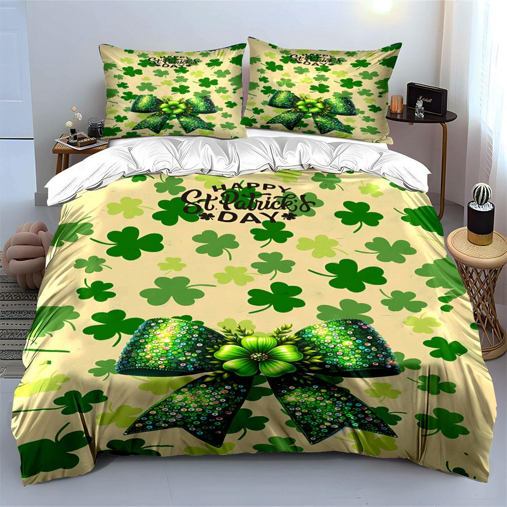 Green Shamrocks and Bow. Bedding Sets Duvet Cover Sets Duvet Covers Pillowcases(1 * Duvet Cover 2 * Pillowcases Without Duvet Insert)