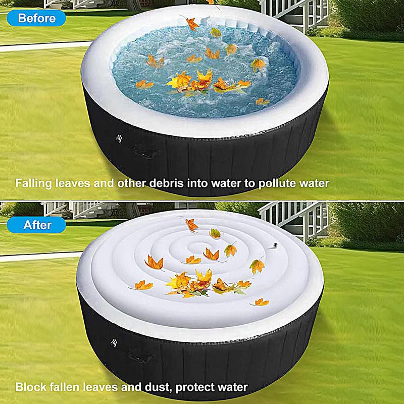 Inflatable Hot Tub Cover Round Lid Hot Tub Windproof Cover with Handles Outdoor Protection Thermal Hot Tub Cover for Bathroom