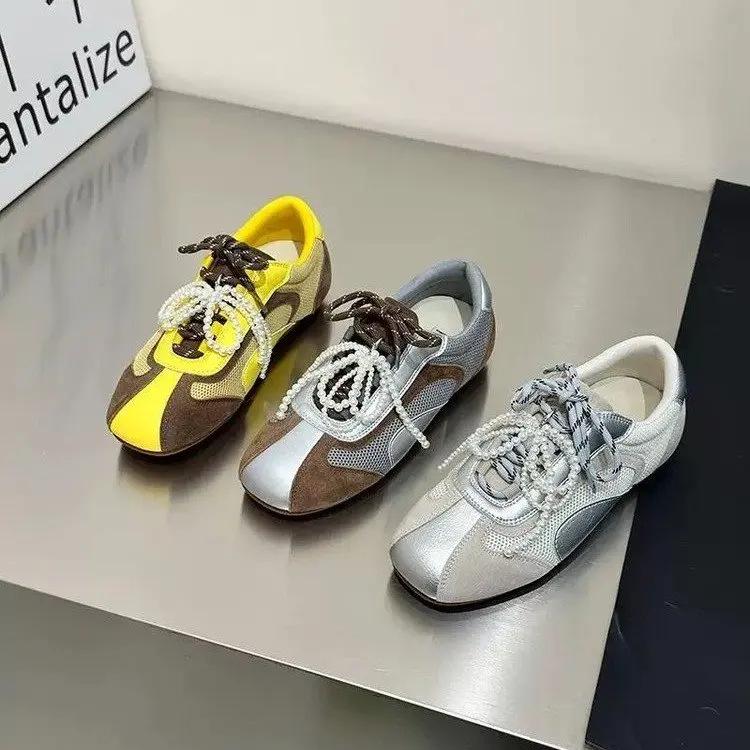 Fashion Bead Flats Casual Sneakers Woman Shoes Sport Loafers Summer 2025 New Trend Lace-Up Running Shoes Designer Comfort Zapatos Mujer