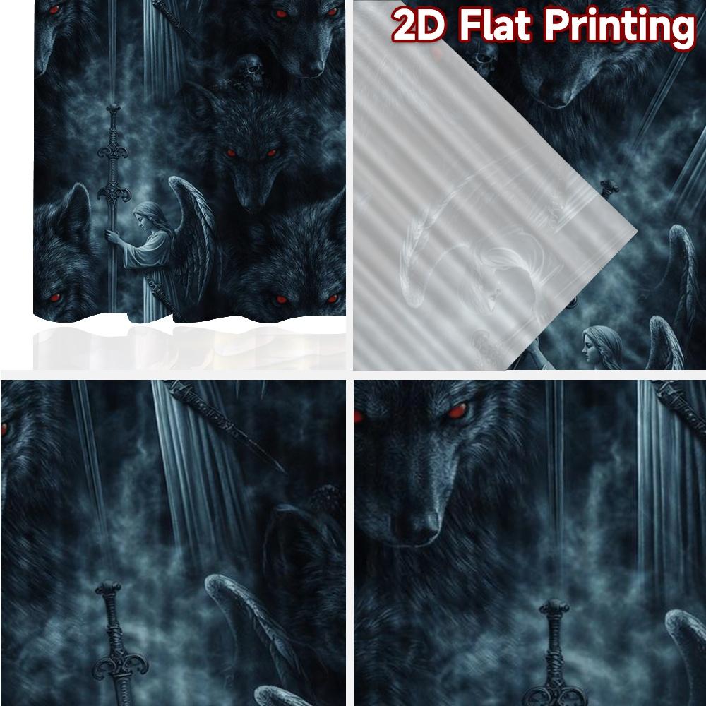 2D FLAT PRINTING 2pcs Curtains (Without Rod) and Wolves Twilight Light Filtering Chic Curtains Versatile Fabric Curtains Easter
