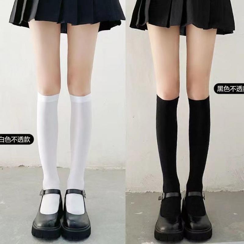 Knee socks spring and summer thin velvet leggings children's white stockings long tube black jk thigh high tube