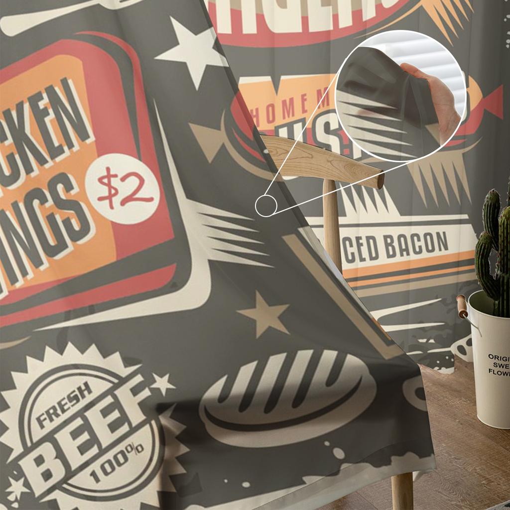 Menu Plakat Restauracja w Stylu Retro Tiulowe Przezroczyste Zasłony Okienne do Salonu Kuchni Pokoju Dziecięcego Woalowa Zasłona Wisząca