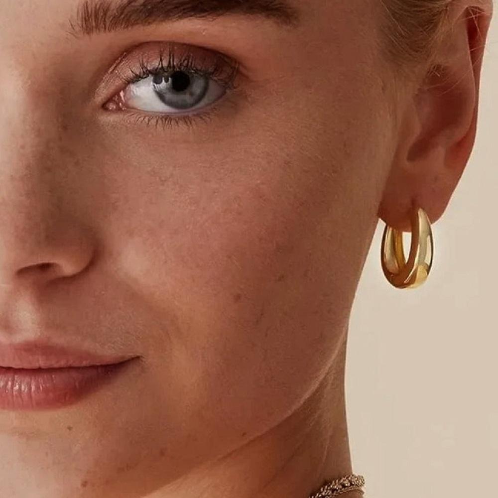 Uworld Simple Classic Gold Color Plated Stainless Steel Chubby Earrings 12mm 14mm 18mm Women's Jewelry