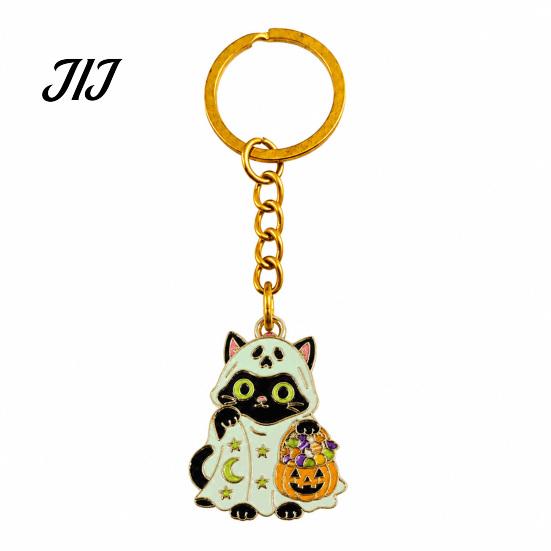 Handbags Key Chain Halloween Cartoon Black Cat Keychain, Glow-in-the-Dark Ghost Costume Decorative Zinc Alloy Pendant Keyring, Enamel Kitten Backpacks