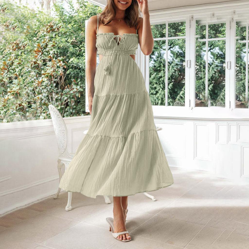 Women's Tank Dress Summer Spring Pleated  Boho Dress Cute Sleeveless Flowy Beach Straight T-Shirt Tank Dress Round Neck Dress