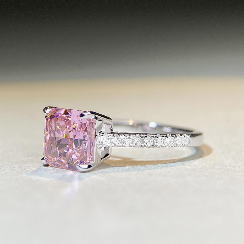 Prsten S925 Sterlingové stříbro Třešňově růžový drahokam & Vysoce uhlíkový diamant Ledový květinový výbrus