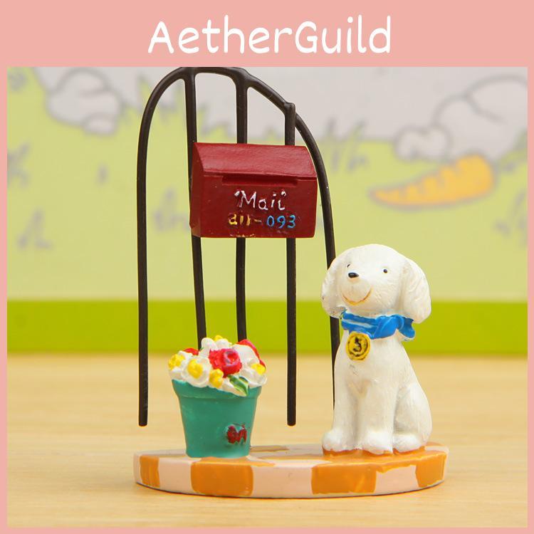 Small 3d Fresh Resin Cartoon Dog Display Figurine With Flower Basket Gift For