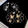 Metallic line flower butterfly silver needle stud earrings temperament geometric earrings