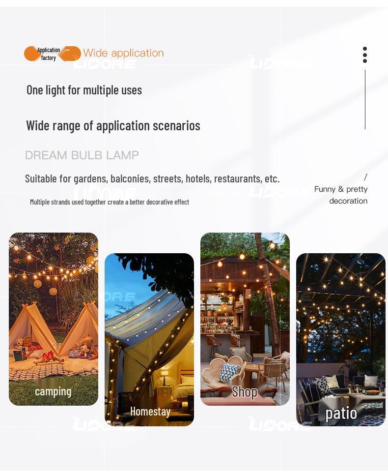 ST38 Solar LED String Lights with USB Charging - Perfect for Courtyard, Decoration, Camping, Outdoor Ambiance