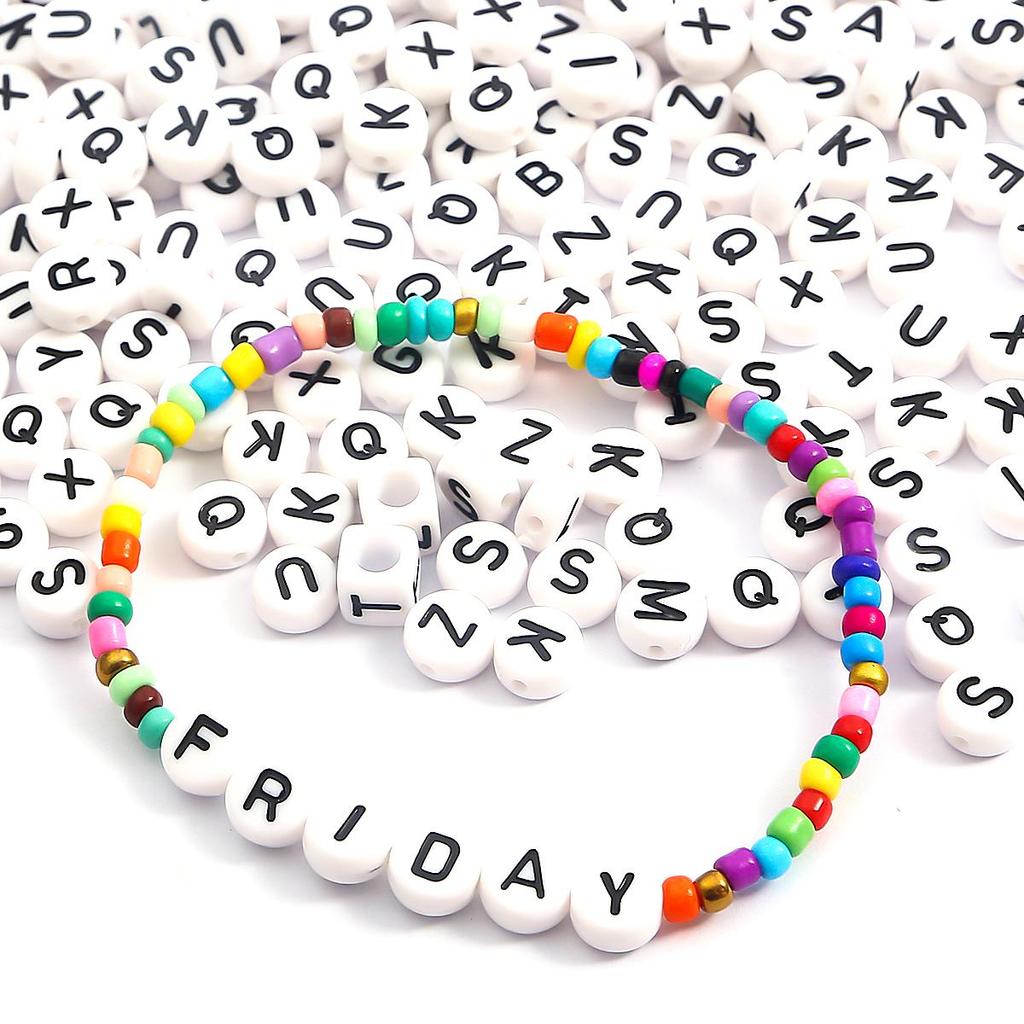 100Pcs Acrylic Letter Round Flat Beads DIY Jewelry Making Accessories
