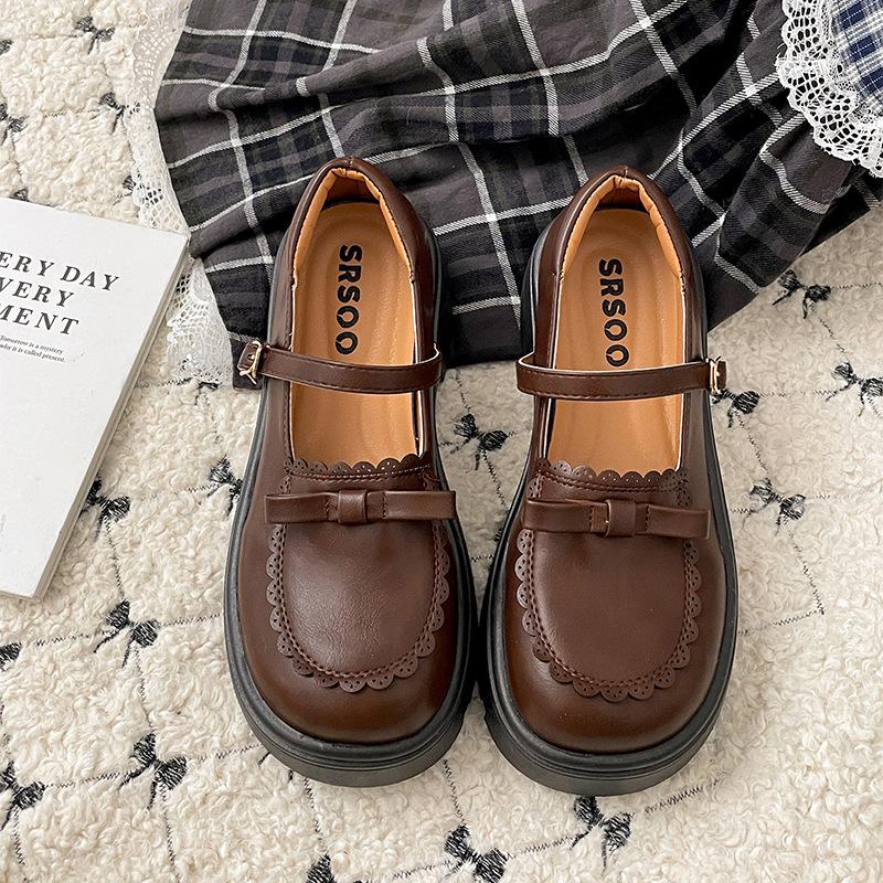 Módní roztomilé retro mašličkové platformové boty na silném podpatku dámské 2025 nové jarní a podzimní boty Mary Jane s nízkým svrškem