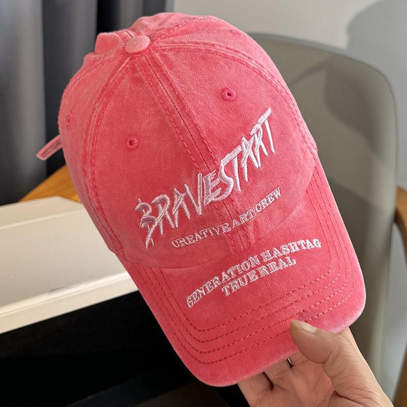 High quality versatile washed face small baseball cap khaki letter embroidered soft top cap