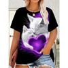 Neues Mode Damen Kurzarm 3D-Druck T-Shirt Niedliche Katze Große Größe Locker Lässiges T-Shirt