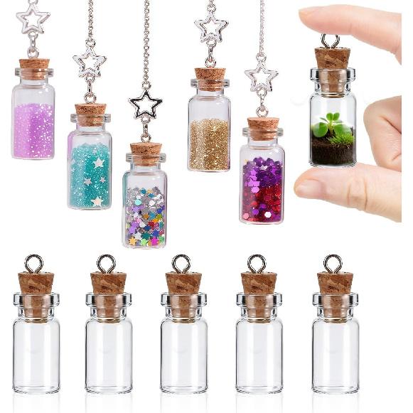 10 Pcs Small Glass Bottles with Cork Stoppers, 1.5ml Mini Glass Jars with Lids, Empty Tiny Glass Containers for Spell Jars, ing Bottles, Message