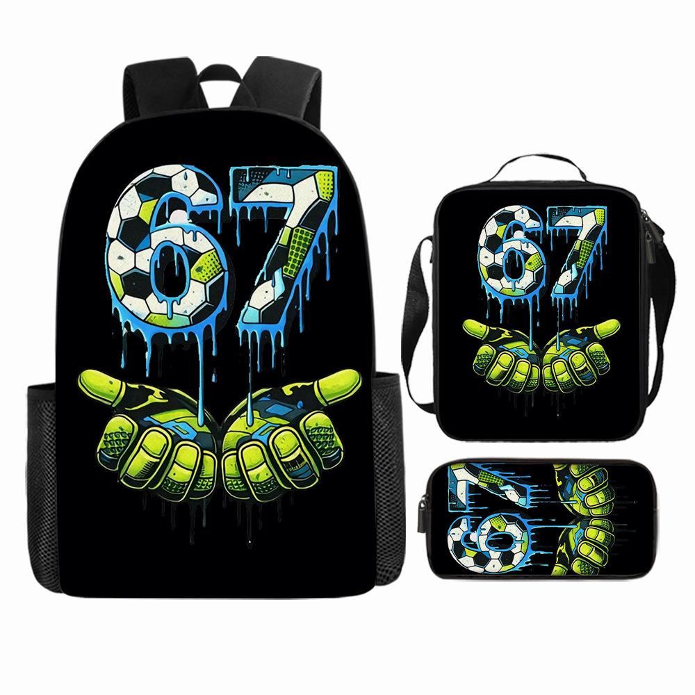 Large Capacity Schoolbag with Shoulder Strap; Student Three-piece Pencil Case Set