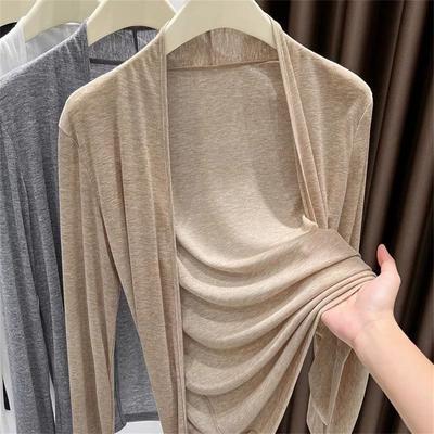 Chal de punto fino de manga larga para mujer, protección solar, moda coreana, primavera, verano, cárdigan, tops para aire acondicionado