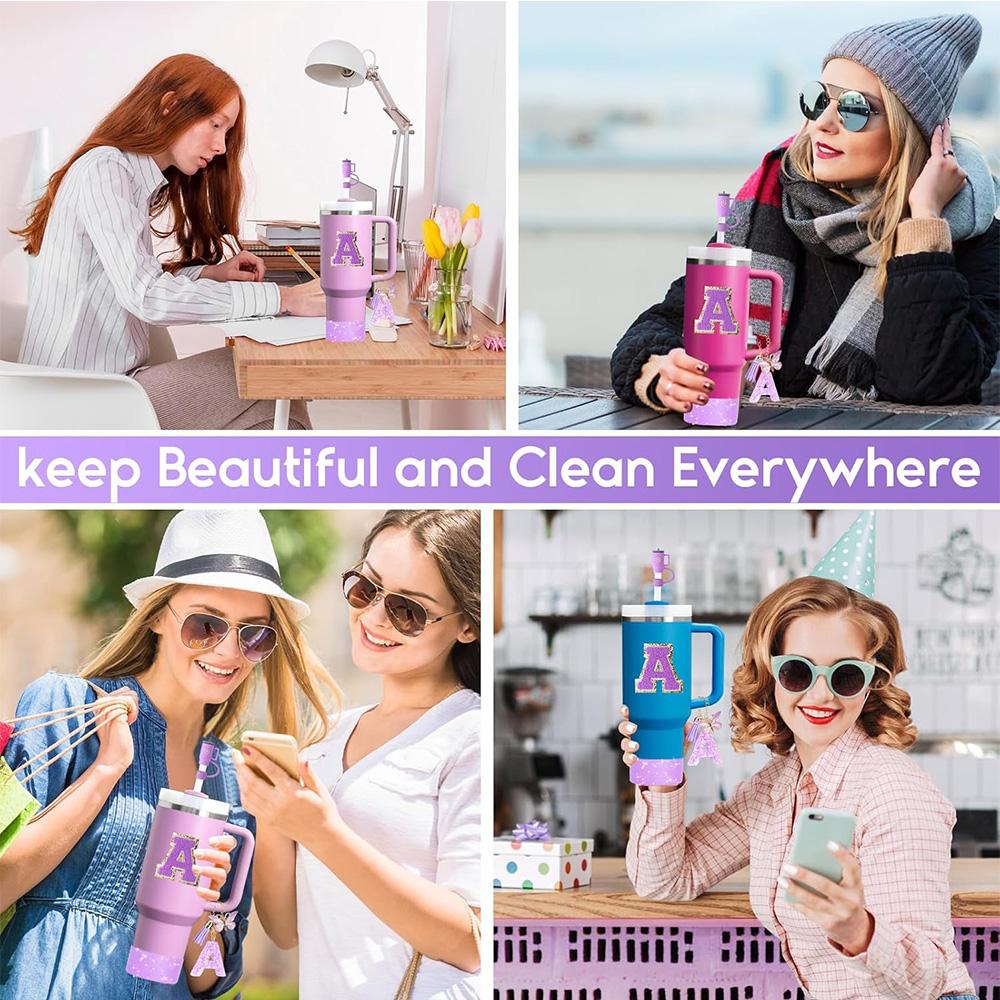 Set de 6 accesorii pentru pahar Stanley Cup de 40 oz cu mâner, inclusiv capac și capac cu pai din silicon, dop anti-scurgere