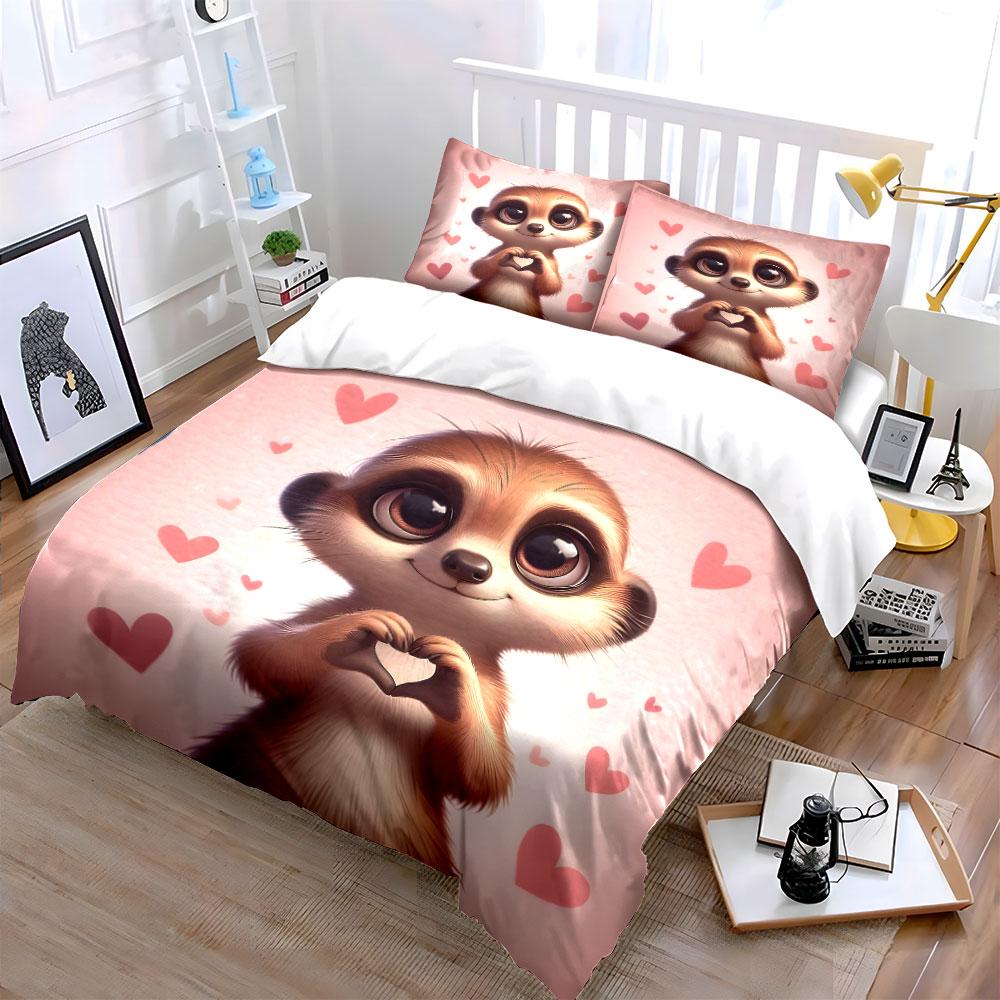 "Adorable Love-Themed Gift Set" Exquisite three-piece bedding set gift for kids and adults
