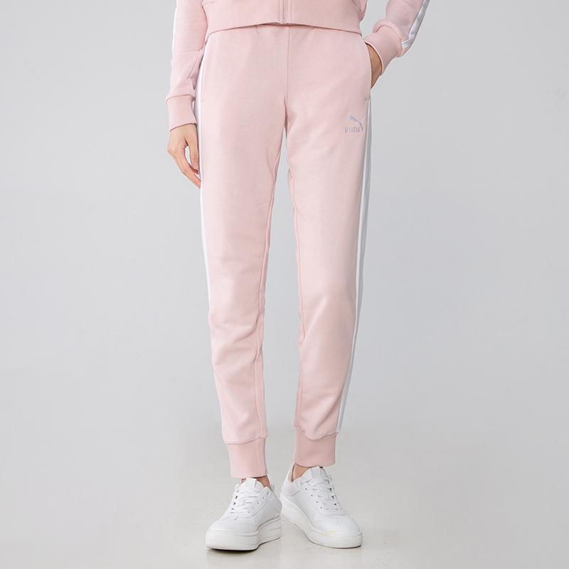 Puma Calças de Moletom Casuais Retrô Esportivas Respiráveis com Punho Calças de Moletom Femininas Rosa 531418-36