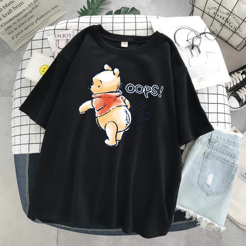 MINISO Winnie Disney Women Men Tshirts Pooh Bear Cartoon Kawaii Tops Fashion Oversized Clothing Short Sleeve Hotselling Top