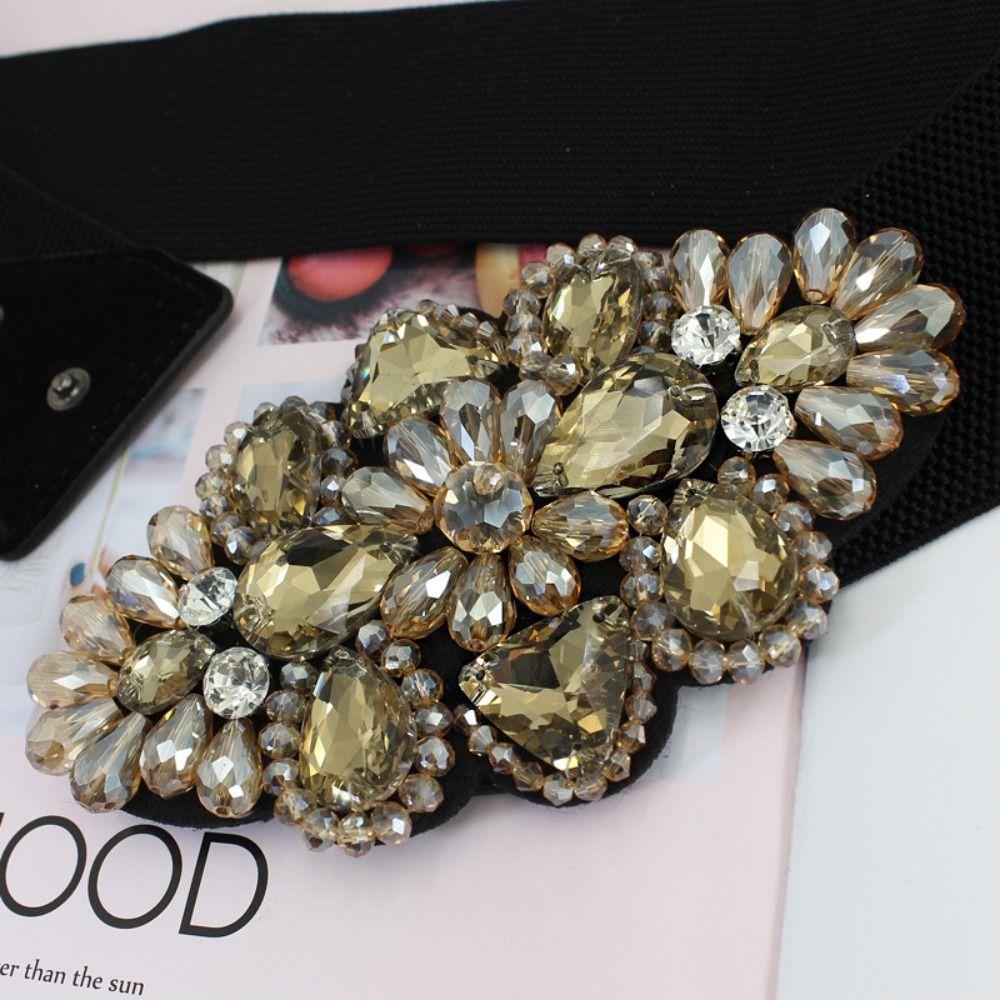 Flower Women Waistband Wide Rhinestone Waist Belt Fashion Elastic Cummerbunds Sweater