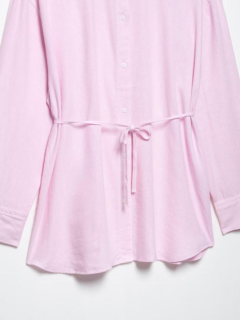 TAOP&ZA Women's Spring/Summer Waist-Tie Long Sleeve Shirt with Turn-Down Collar