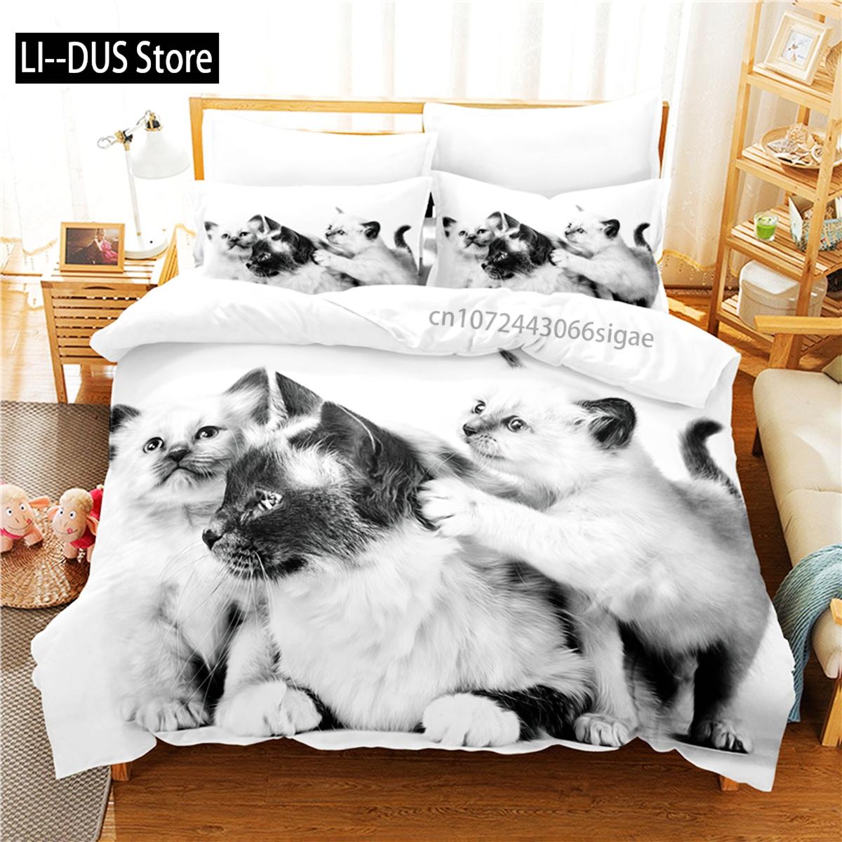

Comforter Cute Cat Bedding Set 3D Bedding Digital Printing Queen Size Bedding Set Fashion Design Comforter (quilt)-EU Single(135*200cm)3pcs