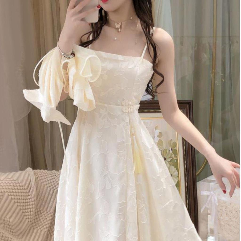Elegant Summer 2024 Women's Two-Piece: Chinese Style Cheongsam Skirt & Camisole Dress with Frog Button Top