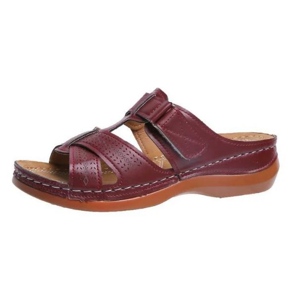 

Модные летние женские босоножки на танкетке 2024 года, ортопедические босоножки с открытым носком, винтажные нескользящие кожаные повседневные женские туфли на платформе в стиле ретро 44