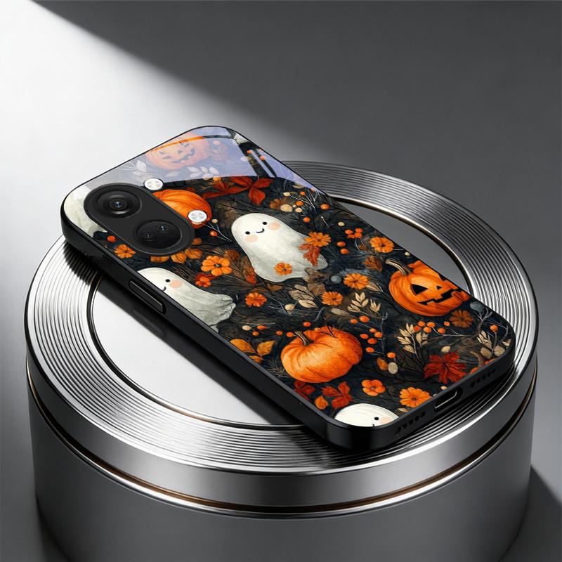 Ghost Pumpkin Halloween Black Glass Phone Case For OnePlus Ace 3 5 Pro Nord CE 2T 2 3 Lite 6 7T 8 9 10 Pro 2V 11R 12R 13R Cover
