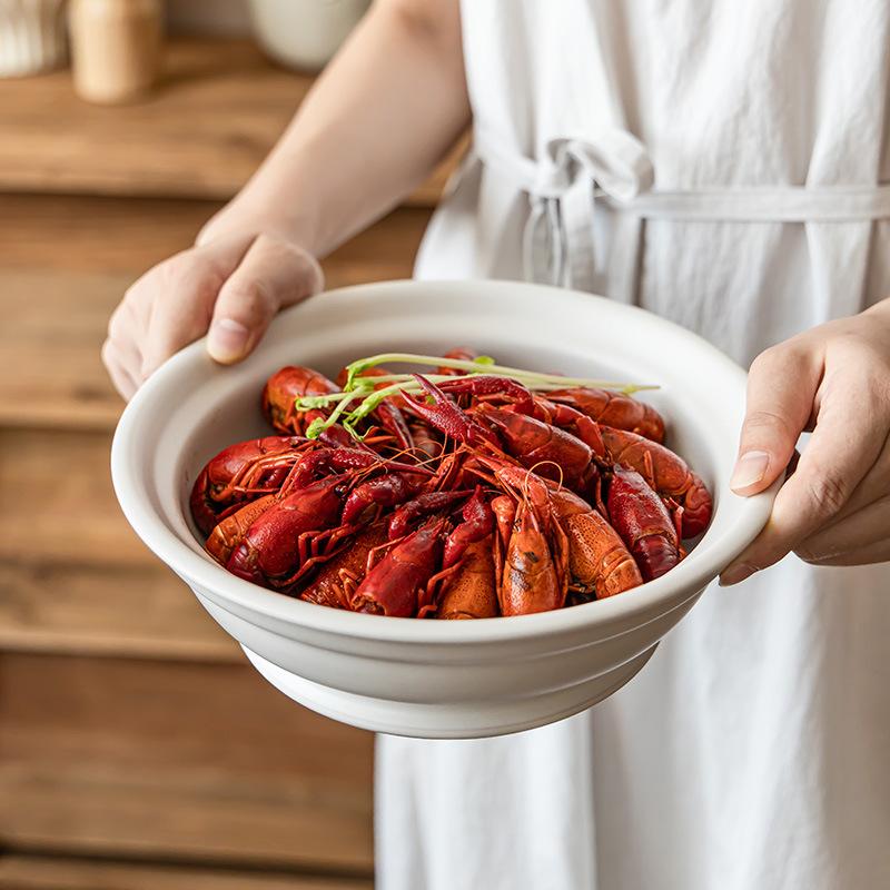 Simple And High-Value Household Thick-Edged Ceramic Large Bowl Tableware Creative Large Soup Bowl Tableware Soup Bowl Crayfish Bowl