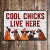 Nápisy na kurník Tady žijí cool slepice Nápis na kurník 1ks 30x20cm Kovový Tady žijí cool slepice Informační nápis