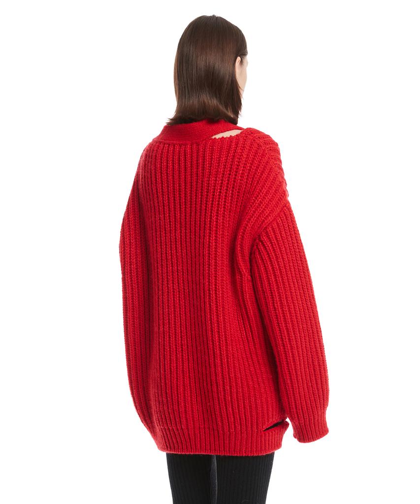 Trunk Project Red Destroyed Knit Cardigan
