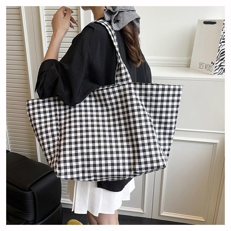 Women Plaid Large Capacity Tote Bag Fashion Shoulder Bag Handbag Shopper Storage Bag