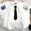 Camicette bianche a maniche lunghe Camicie da donna larghe per studentesse tinta unita Camicetta Camicia oversize con risvolto nero Top con cravatta