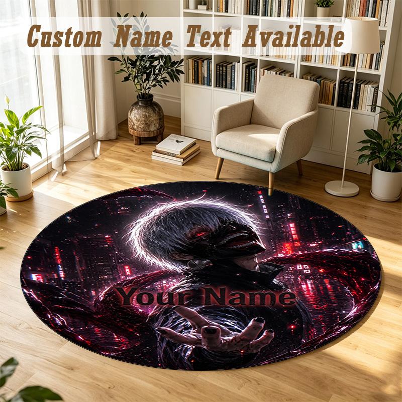 Round Rug Custom NameTokyo Ghoul Pattern Non Slip Carpet Home Floor Decor