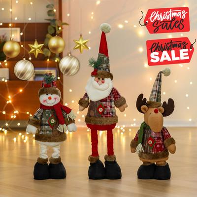 Christmas Telescopic Doll Decorations Santa Snowman Standing Retractable Long-Legged Stuffed Doll Figurine Winter Tabletop Decor