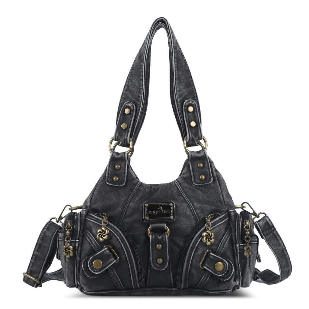 Angel Kiss Stil Retro Abgenutzte Leder Hobo Tasche, Edgy Y2K Umhängetasche Geräumige Schultertasche mit Mehreren Taschen für den Alltag