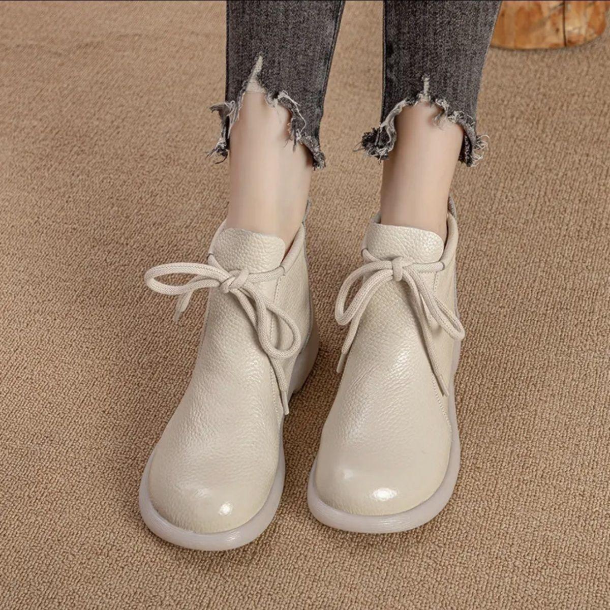 

Осенние новые ботинки Мартин из мягкой кожи, ретро короткие ботинки из мягкой кожи, бархатные простые одинарные ботинки на мягкой подошве, женская новая китайская женская обувь 40