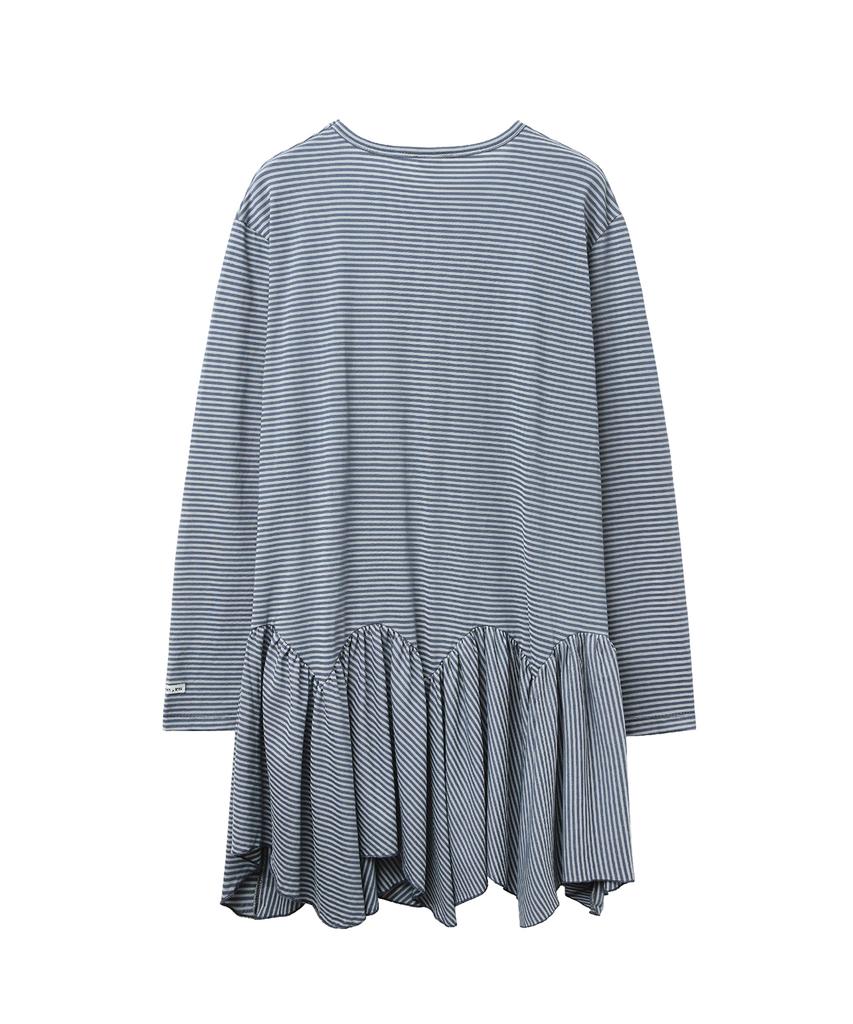 Lense Unbalance Flare Long T-Shirt Blue Stripe