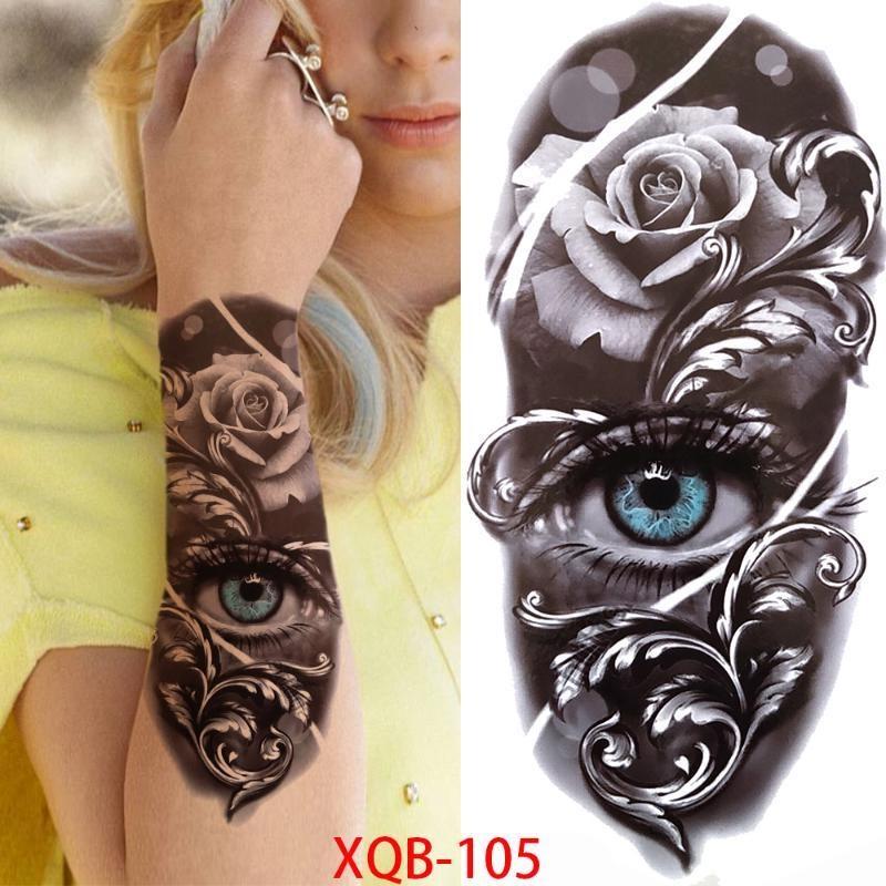 1 stk 210*114MM Havfrue Midlertidig Tatovering For Kvinner Menn Realistisk Rev Løve Blomst Tatoveringer Klistremerke Rygg Arm Engangs Død Hodeskalle Falsk Tatovering
