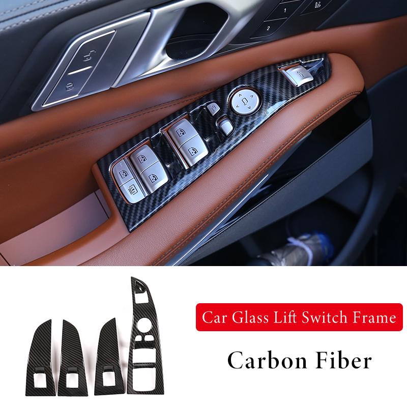 ABS Chrome/Carbon Fiber Car Window Lift Button Frame Trim Accessories For BMW X5 G05 X7 G07 2019-2026  Left Hand Drive
