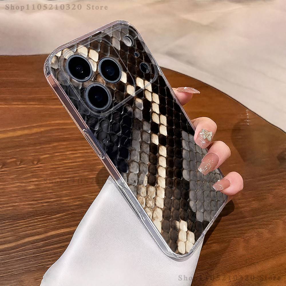 Snakeskin pattern Art Phone Case iPhone17 16 15 14 13 12 11 Pro Max Plus Mini Clear Full Back Cover Silicone Soft Shell