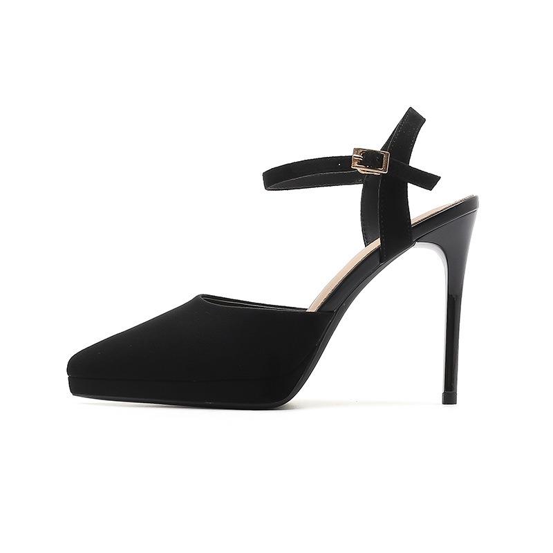 8-1 pointed thin heel black high heels women's summer new bag head hollow waterproof table high heel single shoes