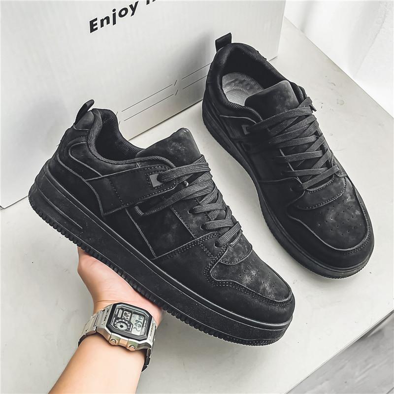 Pure black men's shoes new summer versatile thick-soled heightening casual board shoes youth sports shoes