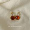 Autumn and Winter New Amber Ear Clips Without Ear Piercings, Classic Flash Diamond Glazed Earrings, Light Luxury High-end Mosquito Coil Disc Earrings