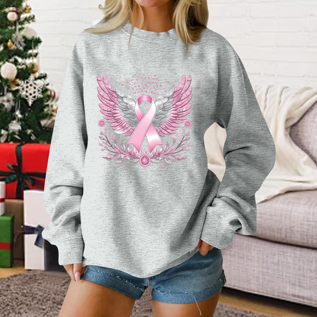 Women's Casual Long Sleeve Printed Pullover Sweatshirt Loose Fit Round Neck Top for Everyday Wear