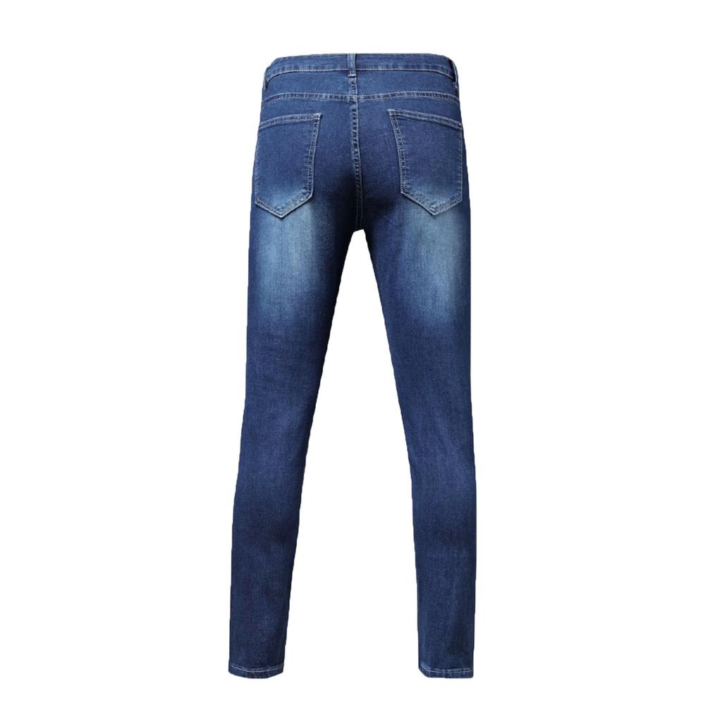 Men Striped Zipper Denim Hole Vintage Wash Hip Hop Work Trousers Jeans Pants