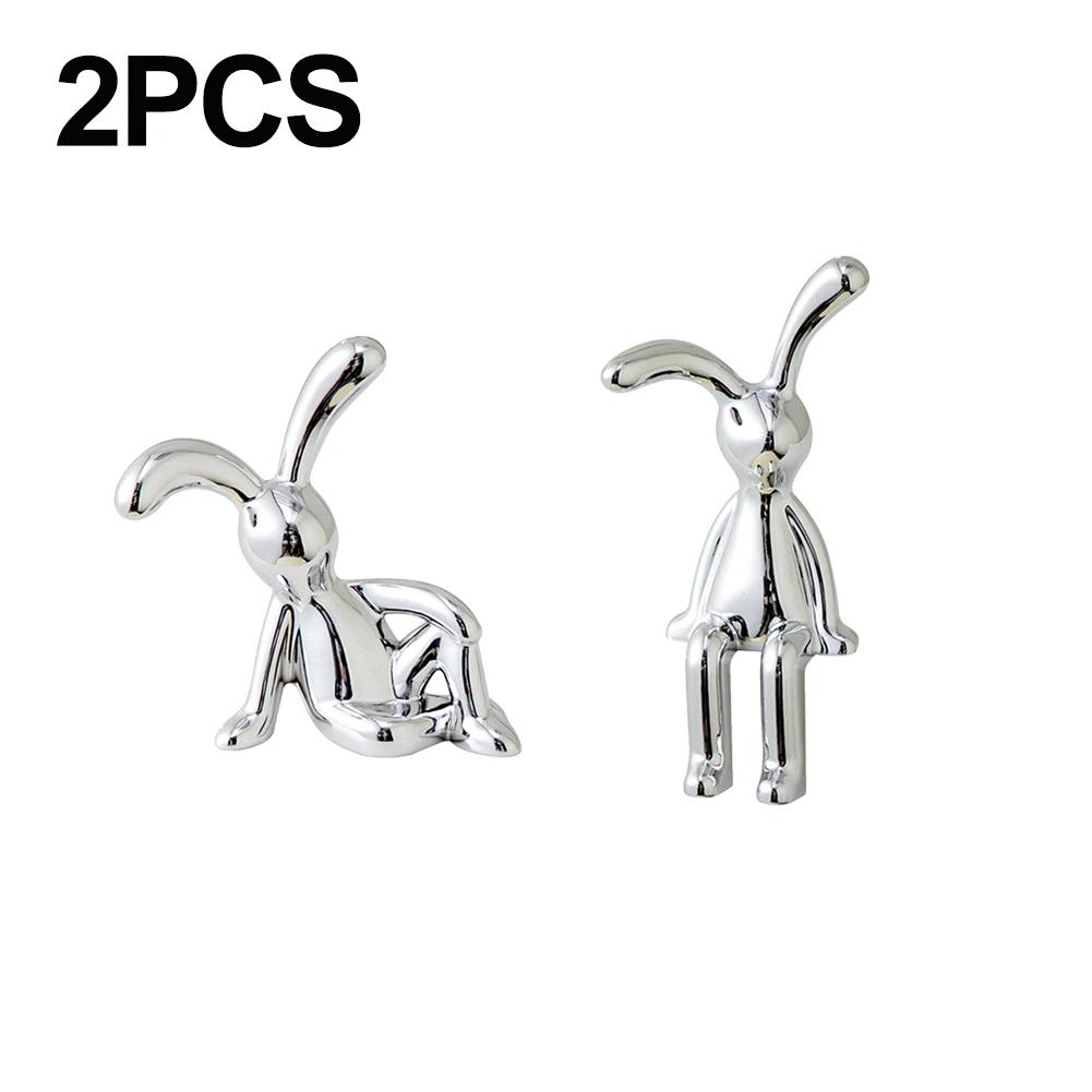 1-6PCS Rabbit Animal Decor Modern Style Cartoon Bunny Sculptures Silver Nordic Rabbit Statue Living Room Decoration